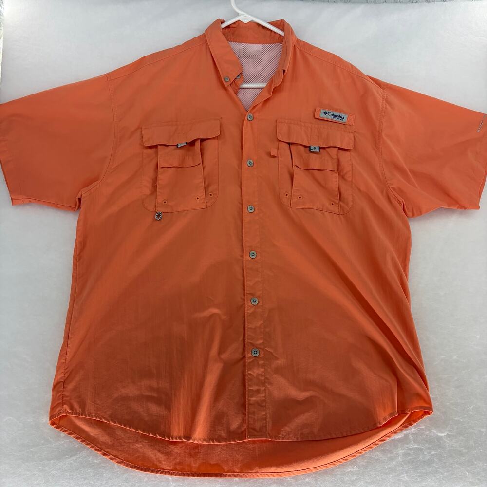 Columbia PFG Bahama II Short Sleeve Vented Fishing Shirt Orange Size L Approx